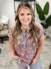 Load image into Gallery viewer, Lizzy Cap Sleeve Top in Pink Multi Paisley