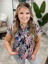 Load image into Gallery viewer, Lizzy Cap Sleeve Top in Navy Abstract Floral