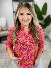 Load image into Gallery viewer, Lizzy Top in Hot Pink and Tangerine Damask