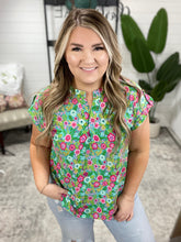 Load image into Gallery viewer, Lizzy Cap Sleeve Top in Emerald Spring Floral