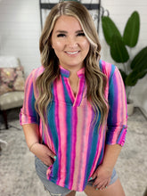 Load image into Gallery viewer, Lizzy Top in Blue and Pink Stripe