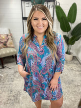 Load image into Gallery viewer, Lizzy Dress in Teal and Pink Paisley