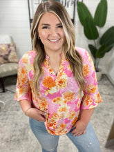 Load image into Gallery viewer, Lizzy Bell Sleeve Top in Pink and Gold Floral