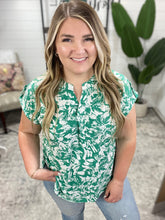 Load image into Gallery viewer, Lizzy Cap Sleeve Top in Emerald and White Floral