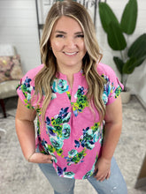 Load image into Gallery viewer, Lizzy Cap Sleeve Top in Coral and Blue Floral