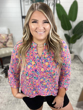 Load image into Gallery viewer, Lizzy Top in Hot Pink and Turquoise Ditsy Floral