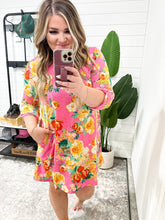 Load image into Gallery viewer, Lizzy Dress in Hot Pink and Yellow Floral