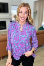 Load image into Gallery viewer, Lizzy Top in Teal and Magenta Damask