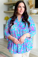Load image into Gallery viewer, Lizzy Babydoll Top in Teal and Purple Leopard