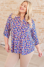 Load image into Gallery viewer, Lizzy Top in Blue and Pink Retro Ditsy Floral