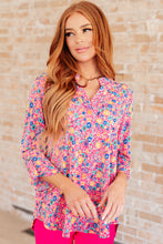 Load image into Gallery viewer, Lizzy Top in Hot Pink and Turquoise Ditsy Floral