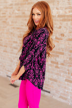 Load image into Gallery viewer, Lizzy Top in Navy and Hot Pink Damask