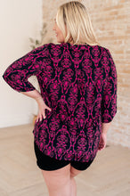 Load image into Gallery viewer, Lizzy Top in Navy and Hot Pink Damask