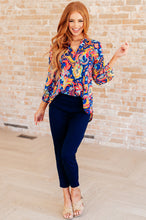 Load image into Gallery viewer, Lizzy Top in Royal and Orange Paisley