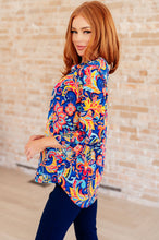Load image into Gallery viewer, Lizzy Top in Royal and Orange Paisley