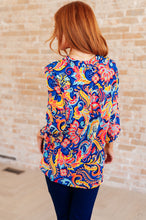 Load image into Gallery viewer, Lizzy Top in Royal and Orange Paisley