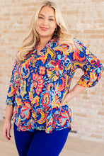 Load image into Gallery viewer, Lizzy Top in Royal and Orange Paisley