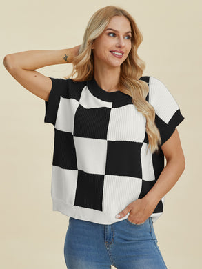 CharlieMae Checkered Short Sleeve Sweater