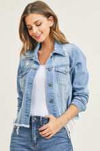 Load image into Gallery viewer, Distressed Light Wash Vintage Fray Hem Jacket by Risen