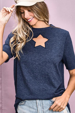 French Terry Star Cut Out Short Sleeve Top