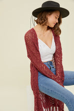 Load image into Gallery viewer, Fringe Knit Cardigan in Burgundy