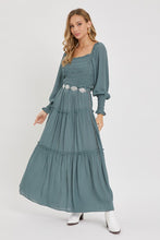 Load image into Gallery viewer, Smocked Ruffle Maxi Dress in Sage