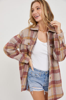 Mauve Burgundy Plaid Shacket