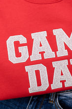 Load image into Gallery viewer, PREORDER: Embroidered Glitter Game Day Sweatshirt in Red/Silver