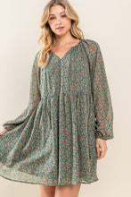 Load image into Gallery viewer, Romantic Ditsy Floral Babydoll Dress in Green