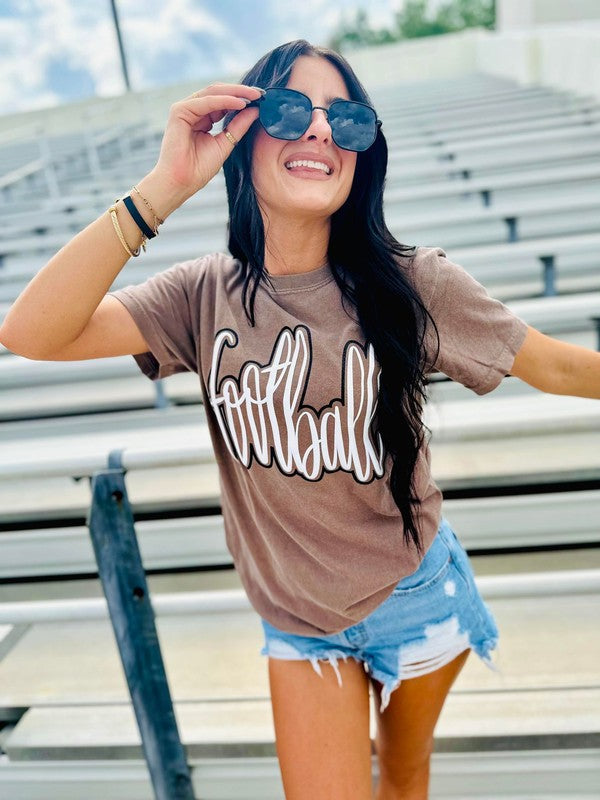 Cursive Football Double Puff Ink Glitter Graphic Tee