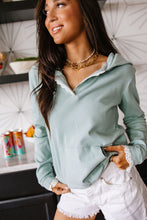 Load image into Gallery viewer, PREORDER: Ampersand Henley Hoodie - Sea Breeze Lace