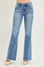 Load image into Gallery viewer, RISEN Mid Rise Flare Star Embroidery Jeans