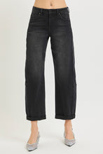 Load image into Gallery viewer, RISEN High Rise Crop Barrel Cuffed Hem Pants in Black