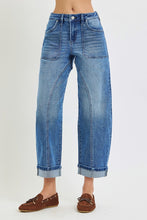 Load image into Gallery viewer, RISEN Mid Rise Crop Barrel Curved Seam Line Detail Cuffed Jeans