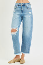 Load image into Gallery viewer, RISEN High Rise Crop Barrel Distressed Jeans