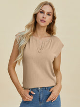 Load image into Gallery viewer, Notched Cap Sleeve Knit Top