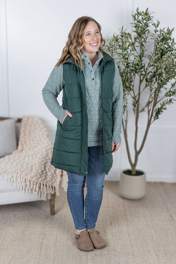 Harlow Long Vest - Hunter Green