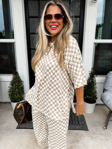 PREORDER: Check Me Out Side Slit Top in Neutrals