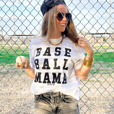 Baseball Mama Stripes Graphic Tee