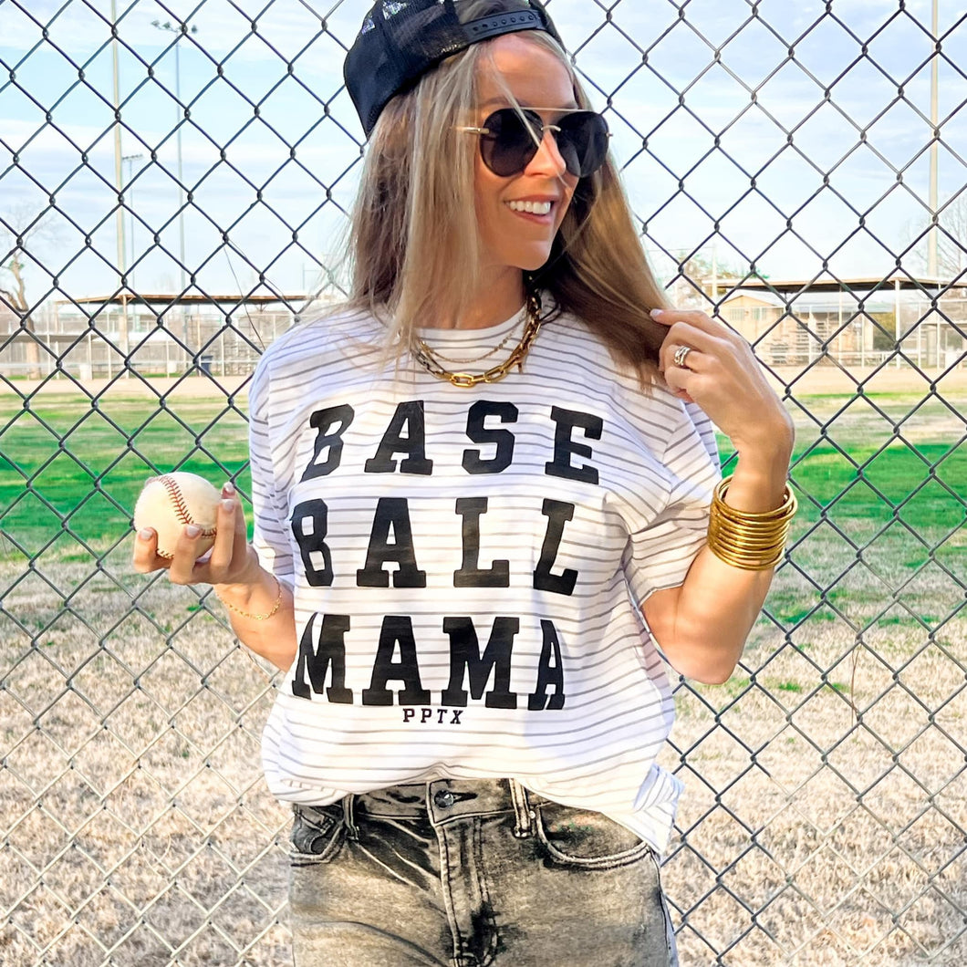 Baseball Mama Stripes Graphic Tee