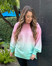 Load image into Gallery viewer, Essential Luxe Corded Crew Sweatshirt in Ombre Pink/Mint