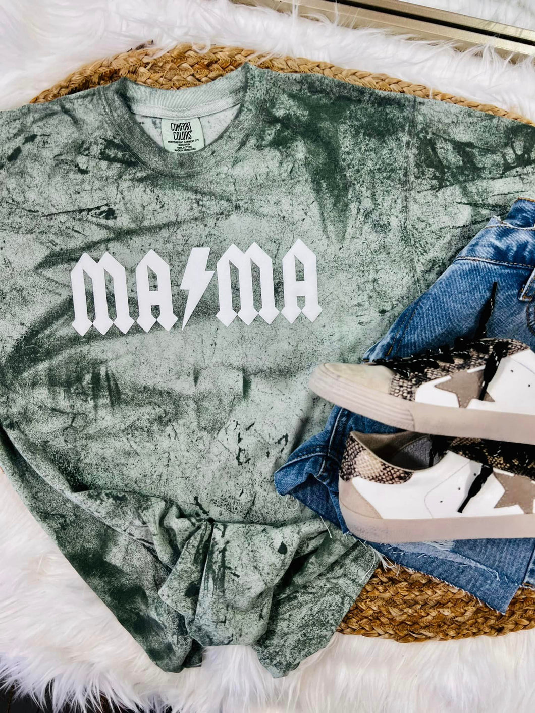 PREORDER: Rock MAMA Check Puff Ink Graphic Tee