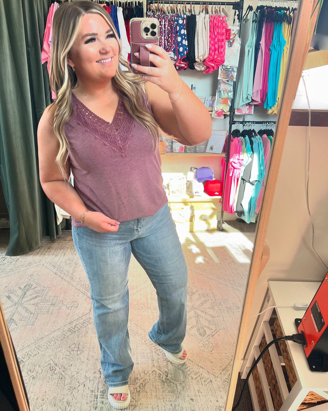 Lace Neckline Casual Tank