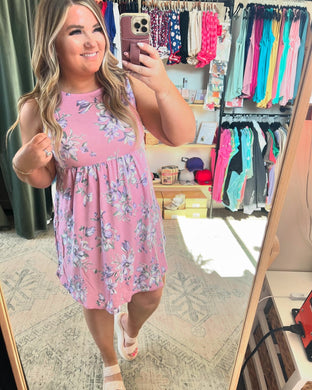 Floral Sleeveless Midi Dress in Pink