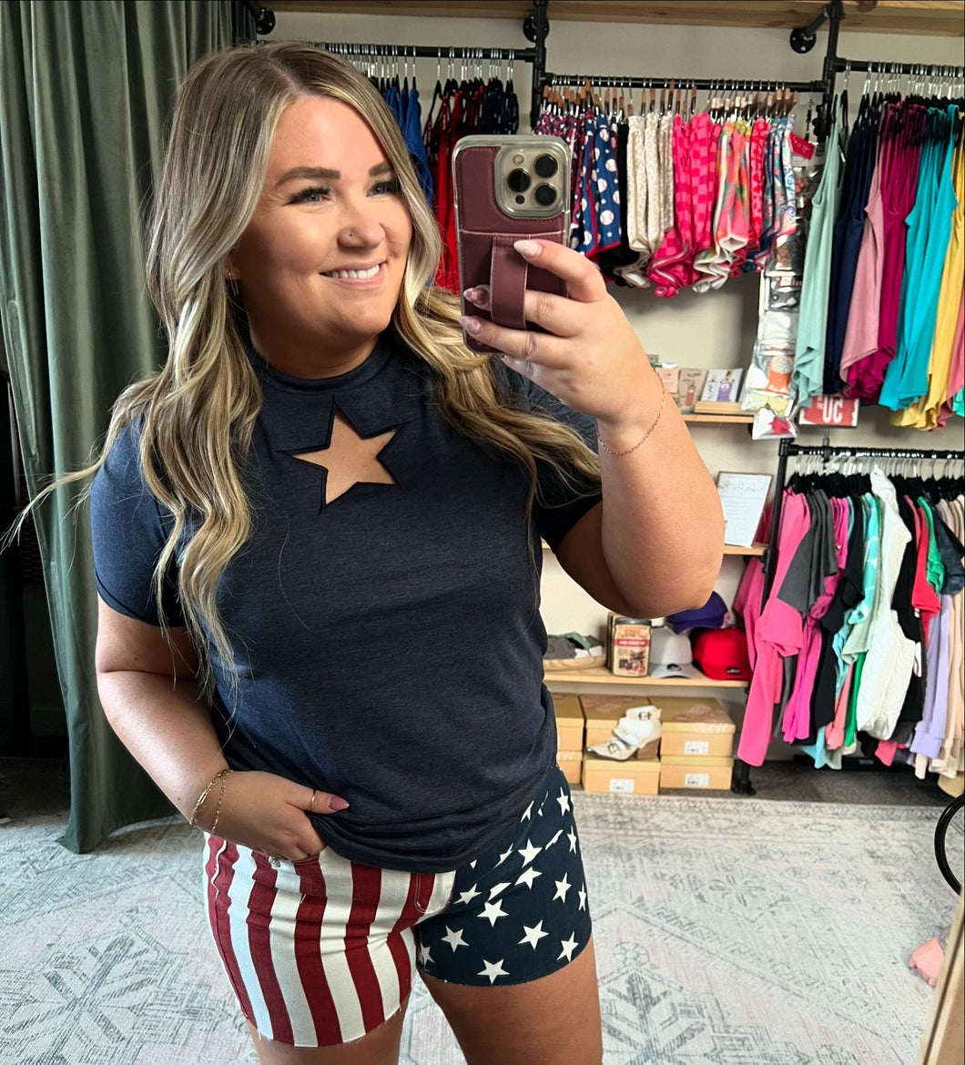 High Waist American Flag Fray Hem Judy Blue Shorts