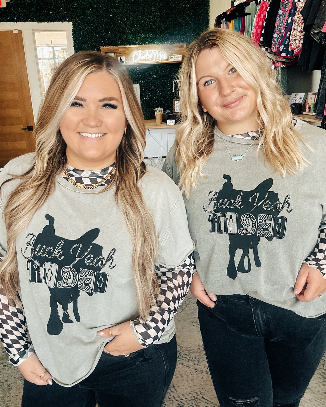 Checker Board Mesh Long Sleeve Top