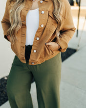 Load image into Gallery viewer, Mocha Distressed Relaxed Fit Denim Jacket