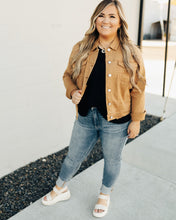Load image into Gallery viewer, Mocha Distressed Relaxed Fit Denim Jacket