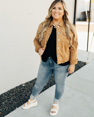 Mocha Distressed Relaxed Fit Denim Jacket