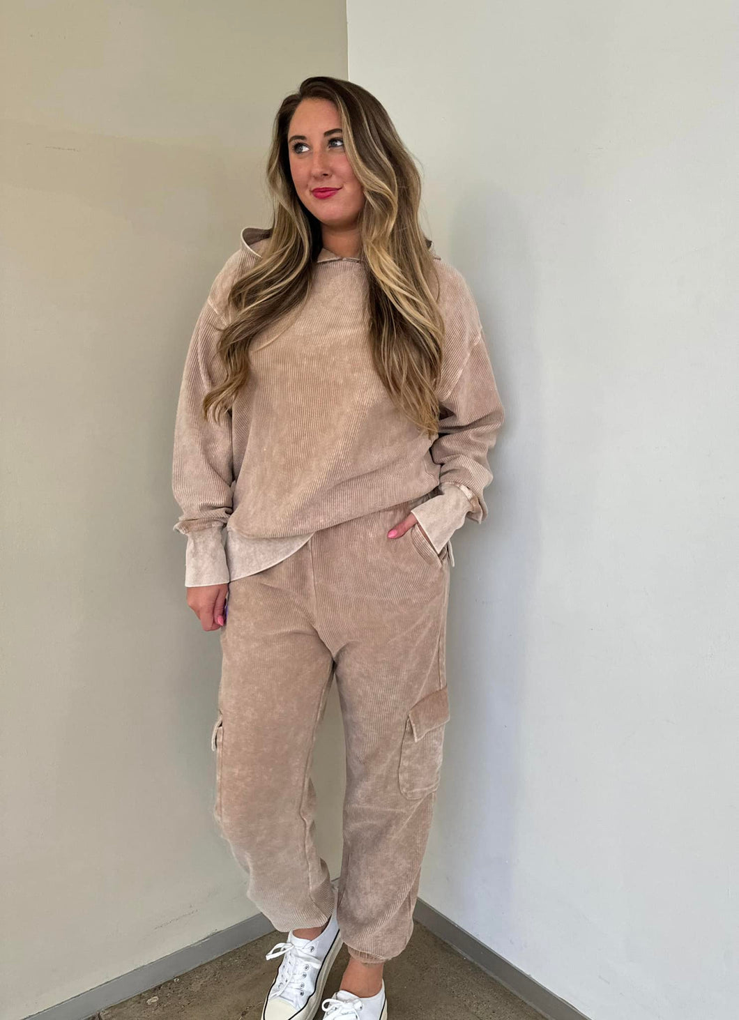 Essential Luxe Corded Joggers in Light Mocha